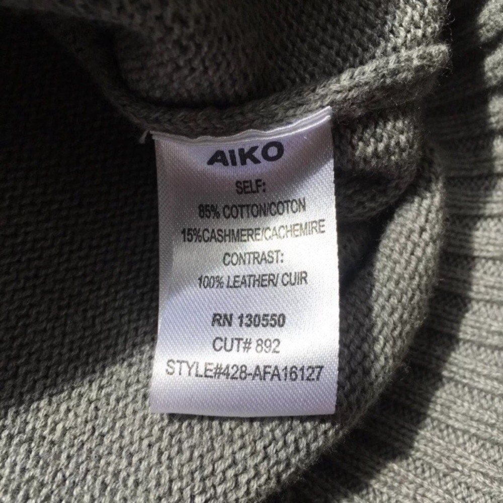 Aiko Grey Cashmere Leather Paneled Cardigan, Sz L - Picture 3 of 7